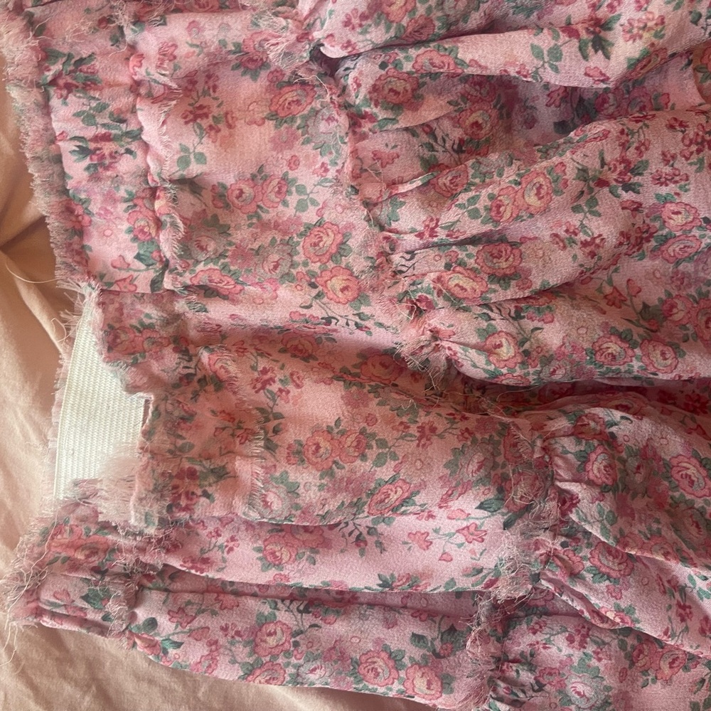 Pink floral loveshackfancy skirt